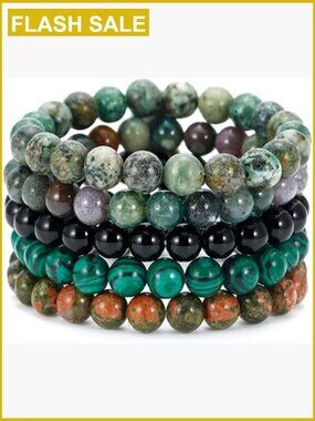 5pc Semi-Precious Gemstone Stretch Bracelet Set Healing Crystal Beaded Unisex